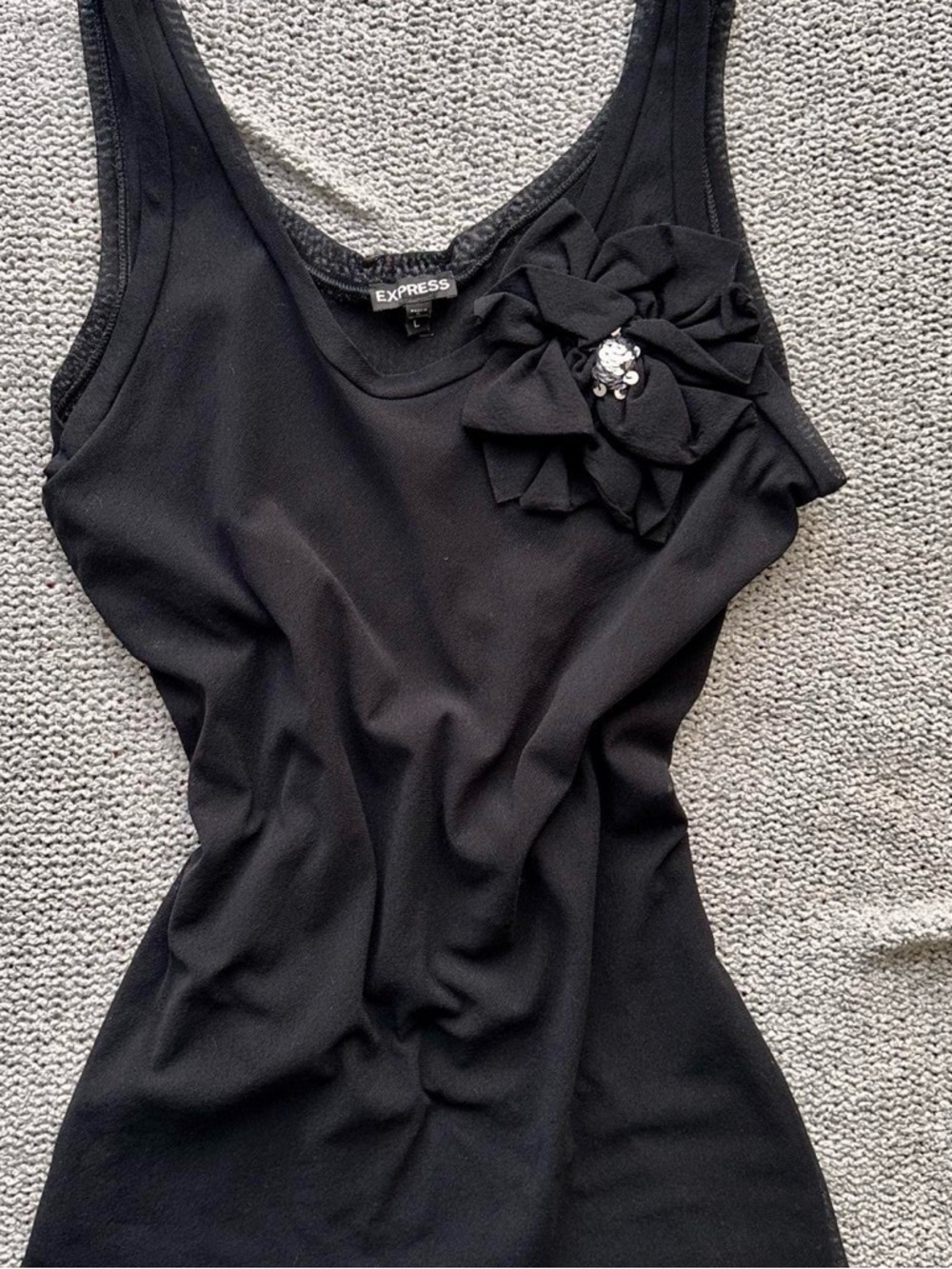 Express Mesh Black Tank Top with Flower and Sequin embellishment, size L